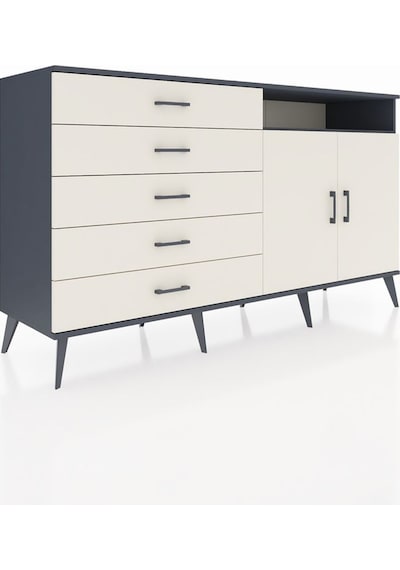 Hyperion Konsol 2 Raflı 5 Çekmeceli 2 Kapaklı 176x44x99 Antrasit- Antrasit-aytaşı