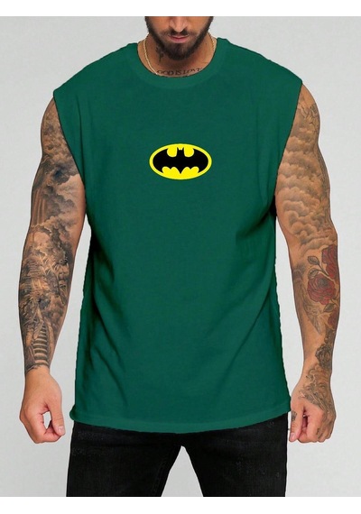 Batman Baskılı Kolsuz Tişört Yeşil