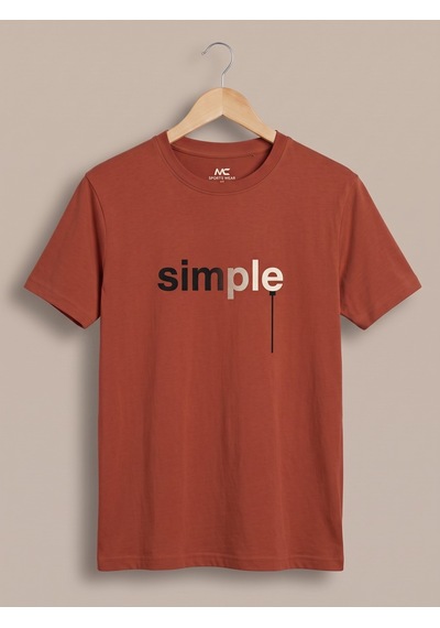 Maccali Erkek Kiremit Simple Baskılı Bisiklet Yaka Bol Kesim Tişört