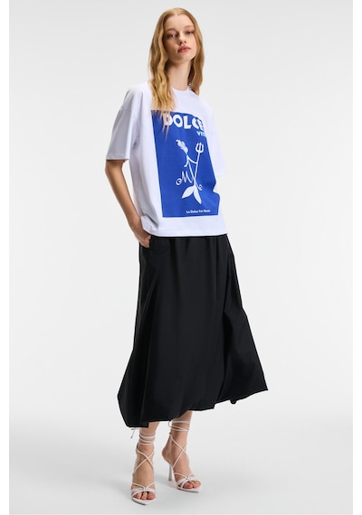 Grımelange VEYMIRA Kadın %100 Pamuk Bisiklet Yaka Kısa Kollu Oversize Fit Beyaz T-Shirt