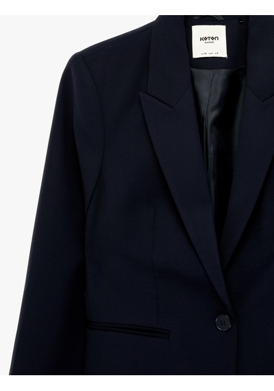 Koton Düğmeli Cepli Geniş Yaka Krep Blazer Ceket Lacivert 6sak50039uw Lacivert