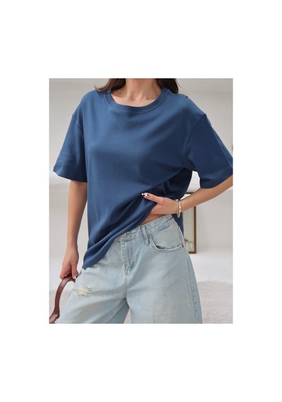 Paw Garage Kadın Mia İnterlok Kumaş Bisiklet Yaka Oversize T-shirt Mavı