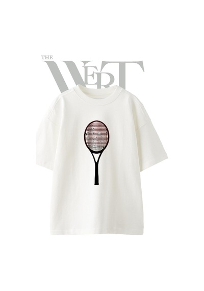 Thewert Tenis Raketi Tasarım Baskılı Ünisex Beyaz Oversize T-shirt