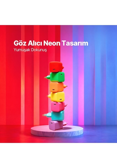 Ttec Smartcharger Gan 45W Avs PD Seyahat Hızlı Şarj Aleti + USB-C - USB-C 3A 120 CM Kablo Neon Kırmızı