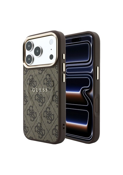 Apple iPhone Uyumlu 18 Pro Max Kılıf Guess Lisanslı M-safe  C-magnet 4g Desenli Yazı Logolu Kapak Kahveren Kahverengi