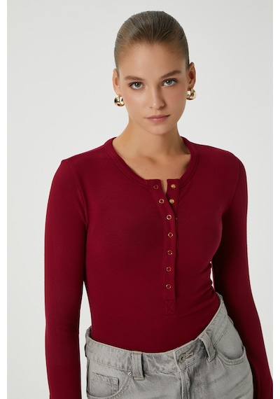 Ritnice Kadın Kelly Lux Touch Gold Düğme Detay Bordo Bluz Bordo