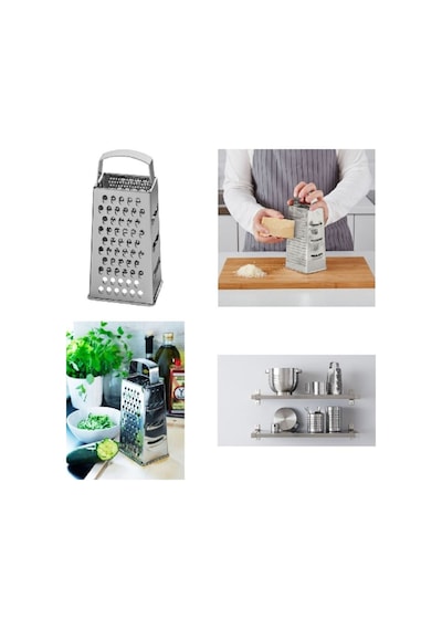 Ikili Paslanmaz Set, Idealısk Paslanmaz Çelik Rende + Orta Boy Paslanmaz Çelik Metal Süzgeç 20 Cm Metalik