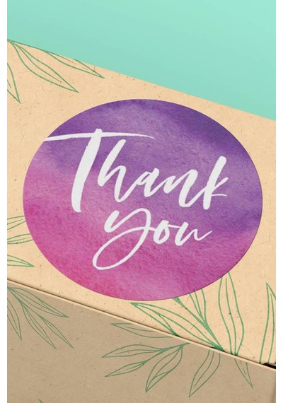 90 Adet Thank You Teşekkür Etiketi Mor Pembe 3x3cm St2039 Çok Renkli