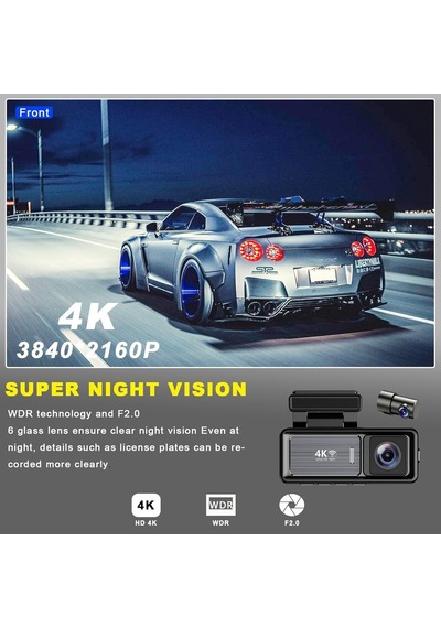 Coverzone Mını Çift Lensli Wifi Gps Dash Kamera - 4k Ön Kamera & 1080p Arka Kamera, Gece Görüşü, Park Modu, Geniş