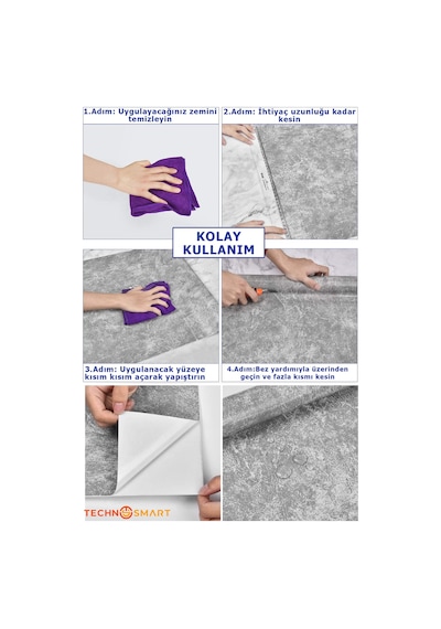 TechnoSmart 60x200cm Gri Desenli Kendinden Yapışkanlı Duvar Kağıdı Mutfak Dolap Kaplama Dekorasyon