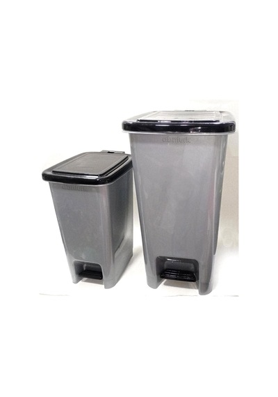 2 Adet Büyükboy Pedallı Çöp Kovası 40+15 Litre Metalik Gri Arkaplan Kırılmaz Çelik Tel Mekanizmalı