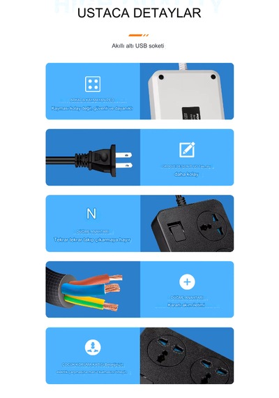 Kontrol Anahtarlı Güç Kaynağı Kartı 3-ac Ve 6 Usb Şarj Portlu