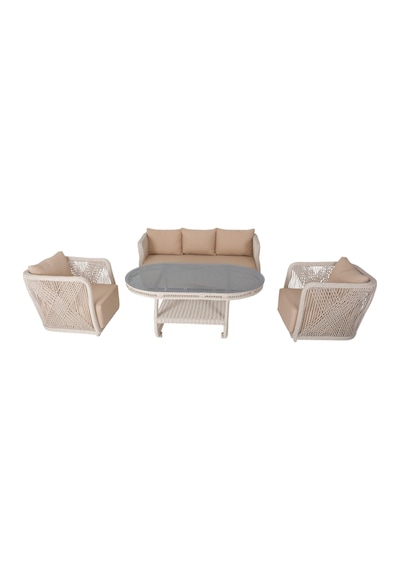 Psine Üçlü Rattan Bahçe Oturma Grubu 3+1+1+sehpalı Bahçe Takımı