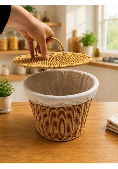 2'li El Yapımı Kapaklı Rattan Sepet Dekoratif Düzenleyici Patates Soğan Sepeti Kiler Organizeri