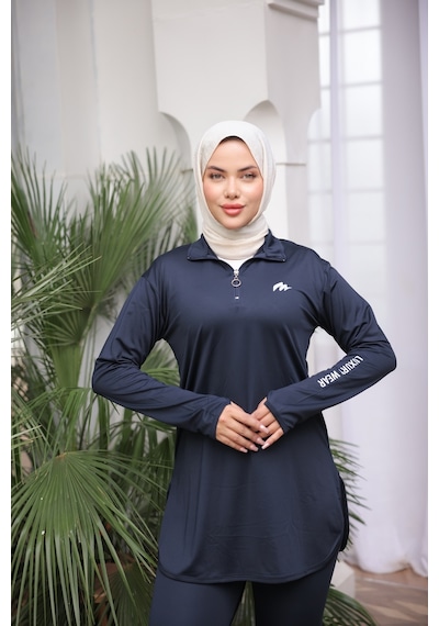 Mimi Luxury Wear Lacivert Kadın Fermuarlı Dalgıç Kumaş Standart Kalıp Jogger Eşofman Takımı 358