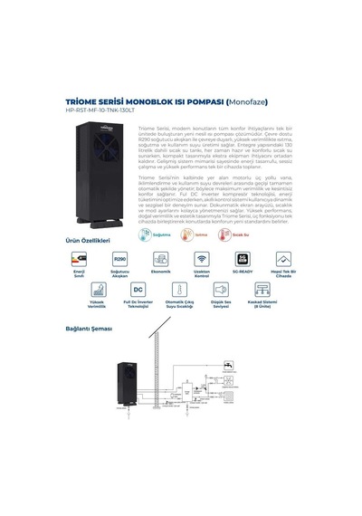 Tommatech 10kw R290 Triome Serisi Isı Pompası Monofaze