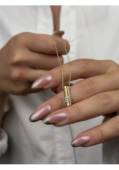 14 Ayar Altın Taşlı Çubuk Kolye 633 Gold