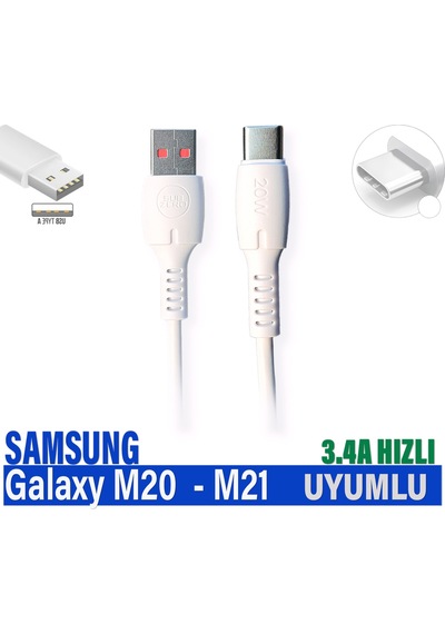 Samsung Uyumlu Galaxy M20 - M21 Şarj Kablosu 3.4a Hızlı Usb - Type C