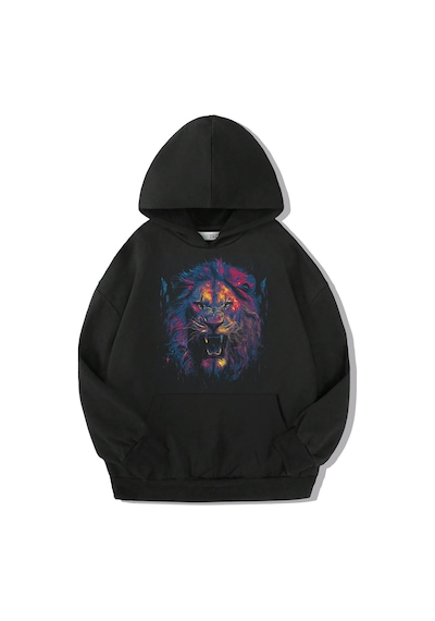 Brz Kids Unisex Çocuk Lion Color Aslan Hoodie-siyah Siyah