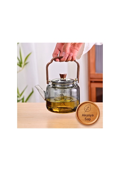 Akasya Saplı Demlik - 1200 Ml - Borosilikat Cam Çok Renkli