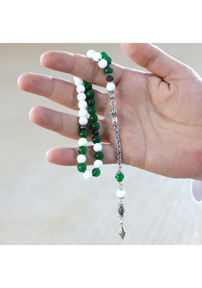 Kararmaz Metal Arnavut Zincir Püsküllü Küre Kesim Yeşil Beyaz Jade Doğaltaş Taraftar Tesbih M2 Beyaz - Yeşil Kararmaz Metal Arnavut Zincir Püsküllü Küre Kesim Yeşil Beyaz Jade Doğaltaş Taraftar Tesbih M2 Beyaz - Yeşil