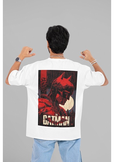 The Batman Baskılı Unisex Oversize Dc Karakter Tişört Beyaz