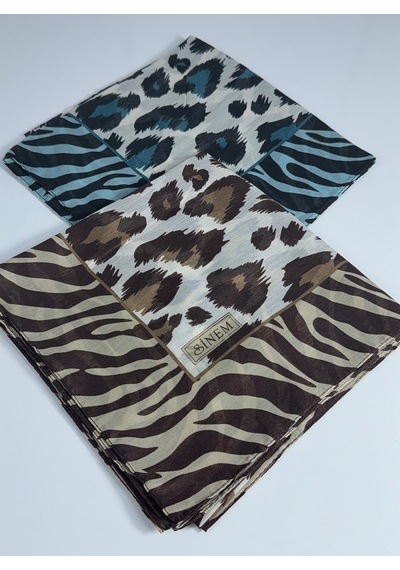 Sinem İndia Leopar Desen 2'li Eşarp -6294 Kahve-mavi