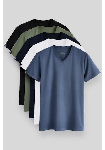 Standart Fit Basic V Yaka 5li Paket Erkek T-shirt - 87912 Çok Renkli