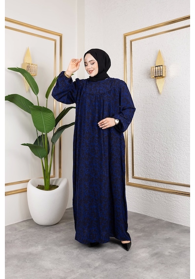 Nevayla Moda Robalı Desenli Viskon Elbise - Mavi / E0126 Mavi