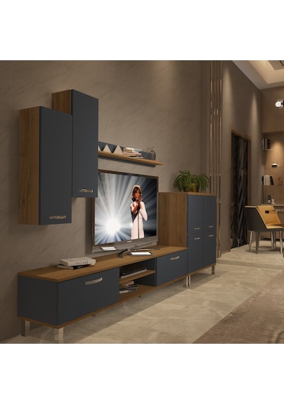 Decoraktiv Eko 6 Mdf Dvd Krom Ayaklı Tv Ünitesi Tv Sehpası Pera - Antrasit