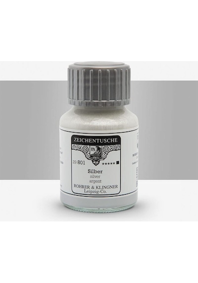 Rohrer&klingner Kaligrafi Mürekkebi Zeichentusche 29-airbrush-fırça-divit-sulu Boya 50ml-801-silver Çok Renkli