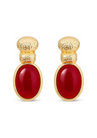 Gold Kırmızı Taşlı Küpe Vintage Şık Kadın Küpe Günlük & Özel Gün Kırmızı