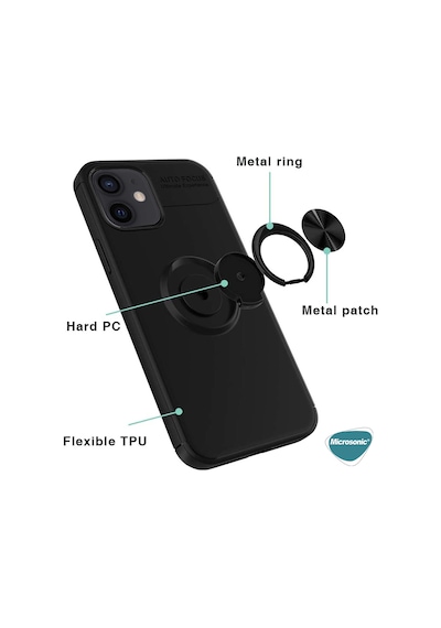 Microsonic Apple Uyumlu iPhone 12 Mini Kılıf Kickstand Ring Holder