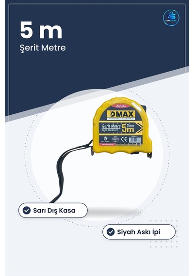 Şerit Metre 5 M 25 Mm Bant Genişlikli Manuel El Aleti Sarı Dış Ka