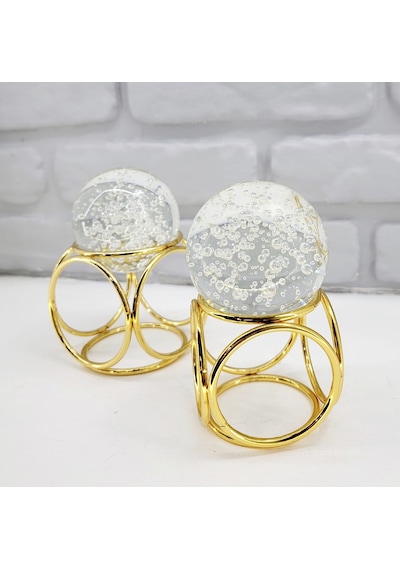 Gold Kaplama Metal 2'li Set Salon Küp Model Kristal Taşlı Dekor 1 Takım