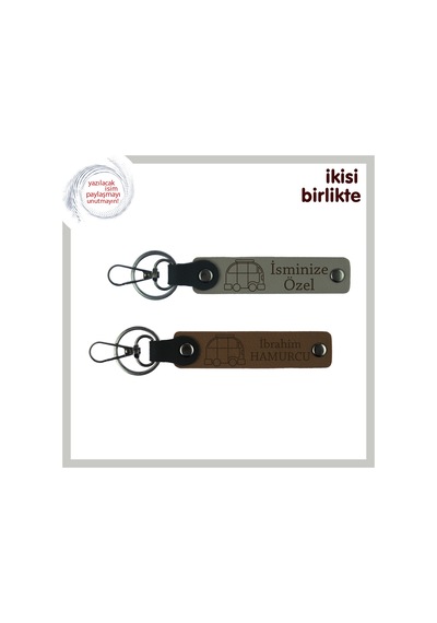 Karavanda Geçen Günleri Ölümsüzleştiren Set, Kişisel Deri Anahtarlık X2 Li, Kül Gri-açık Kahve