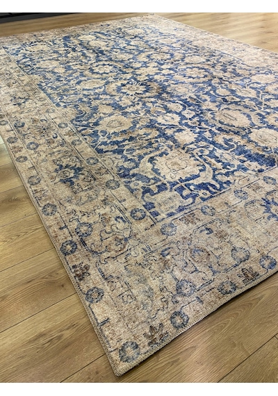 Çam Halı Anatolia 32-045 Etnik Eskitme Desenli Dokuma Tabanlı Yıkanabilir Şönil Salon Ve Oda Halısı Lacivert