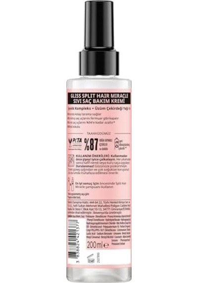 Split Hair Miracle Kırık Uçları Mühürleyen Sıvı Saç Bakım Kremi - İyonik Kompleks Ve Üzüm Çekirdeği Yağı İle 200 Ml