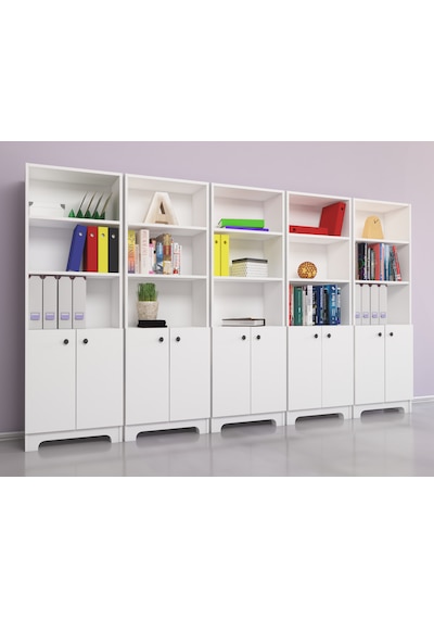 Nur Mobilya 5'li Kapaklı Kitaplık Ofis Dolabı Kütüphane Beyaz