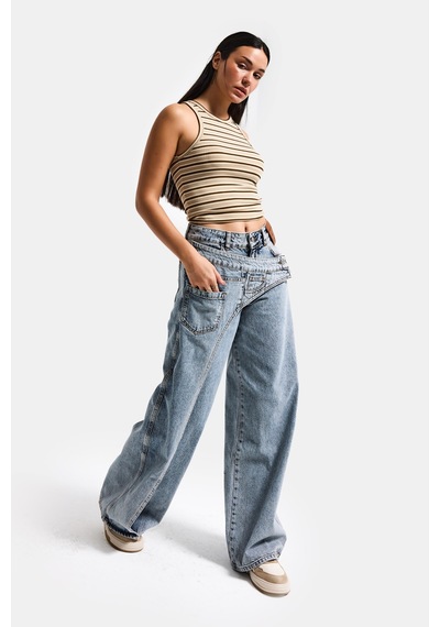it's basic Kadın T.kot Rengi Palazzo Fit Çift Kemer Detaylı Özel Tasarım Denim Jean