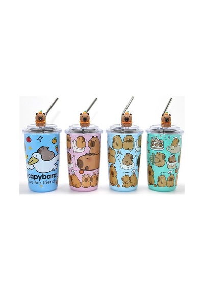 Northcity Capybara Figürlü Isı Muhafazalı Metal Pipetli Paslanmaz Çelik Kupa Alk4429