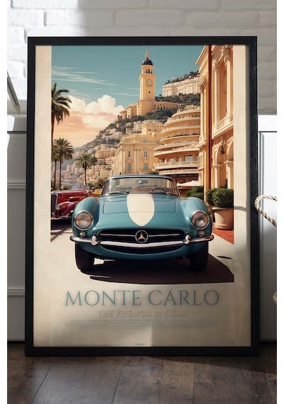 Mercedes-benz 300 Sl Siyah Ahşap Çerçeveli Poster, Dekoratif Araba Duvar Tablosu