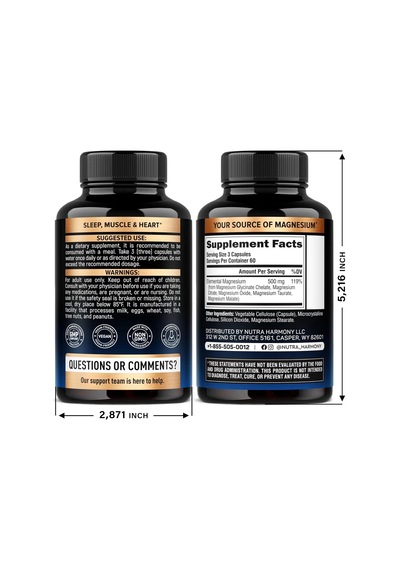 Magnesium 5-in-1 Complex Glycinate, Citrate, Oxide, Malate & Taurate 500 Mg 180 Capsules
