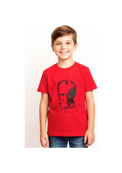 Modanino Erkek Çocuk Ataturk Posterli T-shirt 8-12 Yaş 12541 Kırmızı