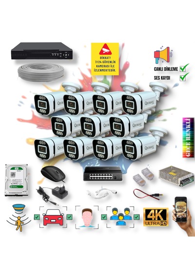 11 Kameralı Ip Set Yapay Zeka Özellikli Gece Renkli Sesli Ip 4386