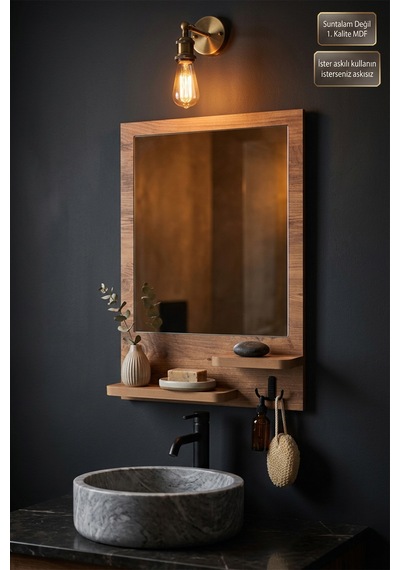 Antik Ahşap Dekoratif Ayna Raflı Askılı Banyo Lavabo Wc Aynası Oda Dresuar Koridor Konsol Mutfak Makyaj Aynası Srn-10x Atlantik Çam