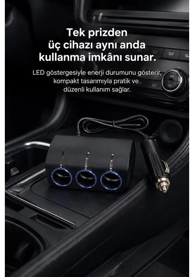 Telefon Şarjı Enerji Kaynağı Taşınabilir Güç Araç Şarj Cihazı Üçlü Led Soketli 120w G24 Siyah