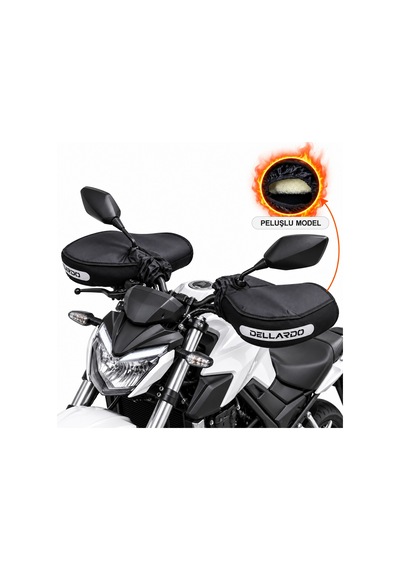 Dellardo Pro Peluşlu Vitesli Motosiklet El Koruma Kılıfı - Reflektörlü Kışlık El Mufu, Su Rüzgar Geçirmez, Pcx Siyah
