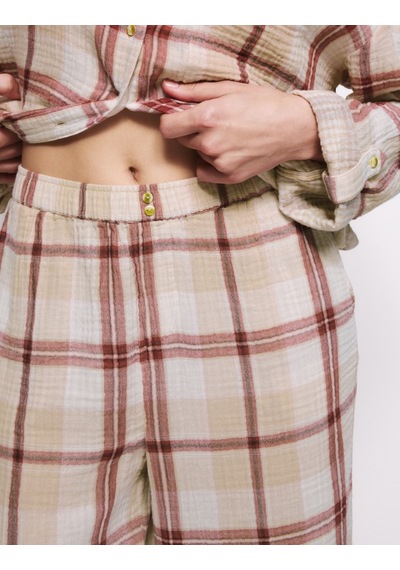 Marks & Spencer Saf Pamuklu Kareli Pijama Takımı T37002179J Pembe