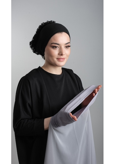 Halven Gri Pratik Hazır Geçmeli Şal Şifon Boru Boneli 3001_15